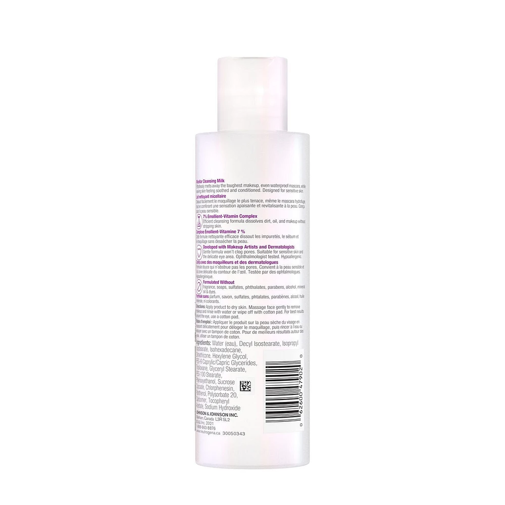 Neutrogena Make-up Melting Micellar Cleansing Milk - Makeup Remover - Vitamins & Emollients - Sensitive Skin – Fragrance Free, 198 mL