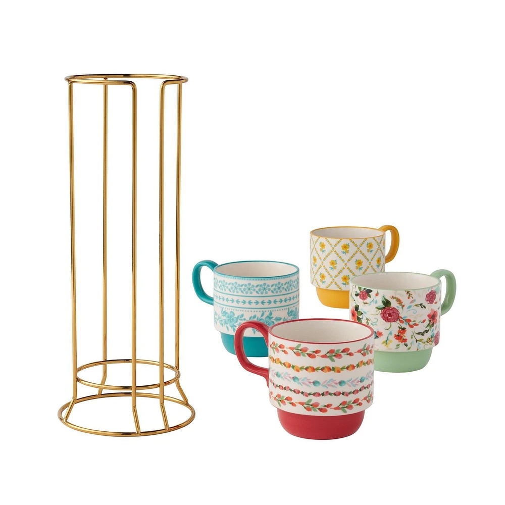 Pioneer Woman Ditsy Stacking Stoneware Mugs, 12.47 Ounces
