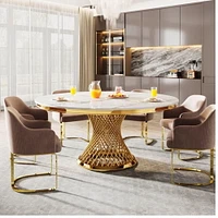 Table de salle à manger en marbre blanc de la collection Heavenly avec base au fini doré