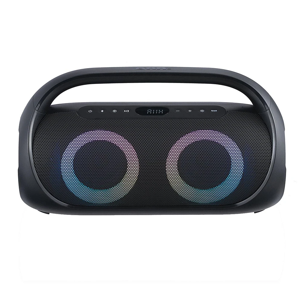 onn. Bluetooth Portable FM Boombox with Multicolour LED Lighting, 16 Hours Playtime