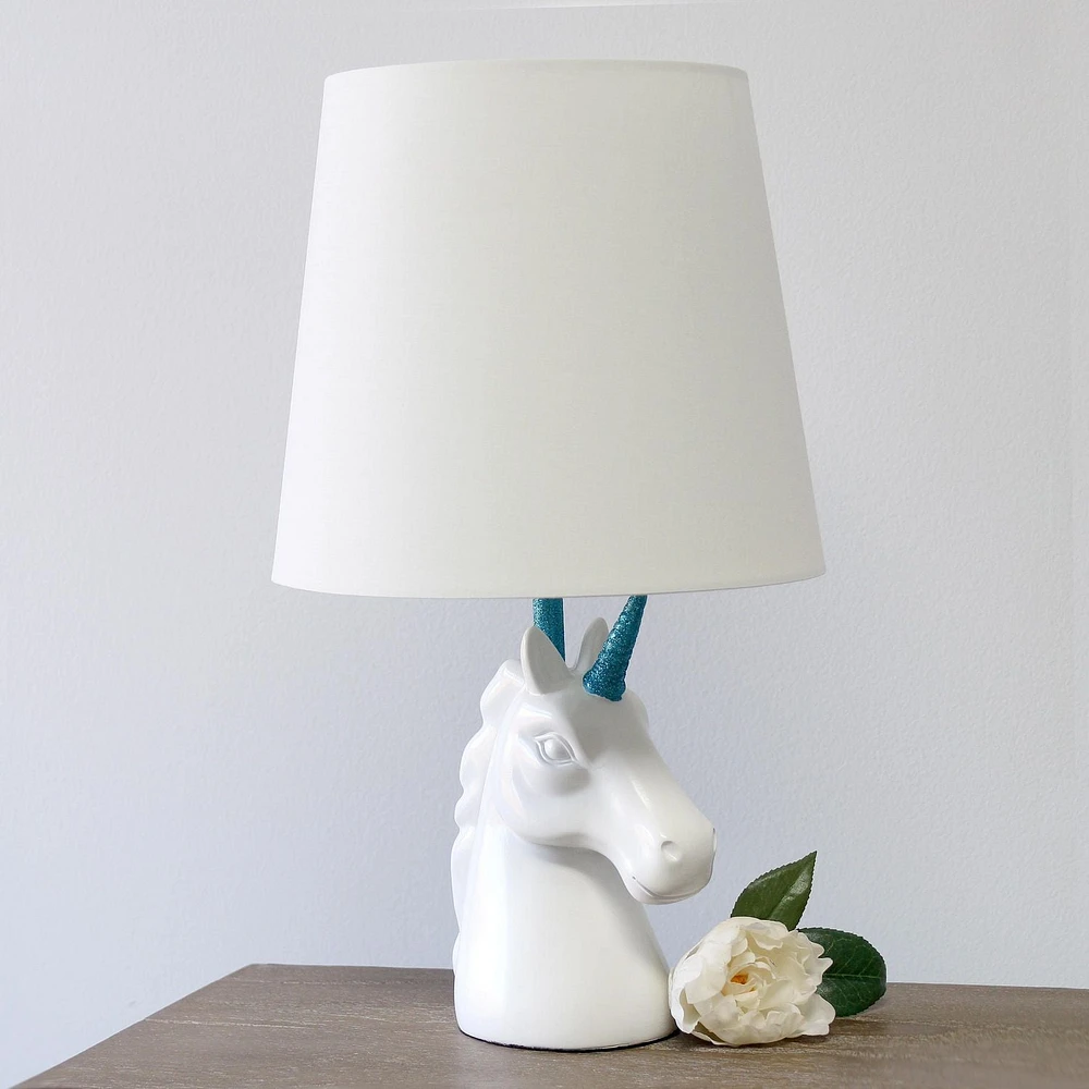Simple Designs Lampe de table licorne blanche étincelante