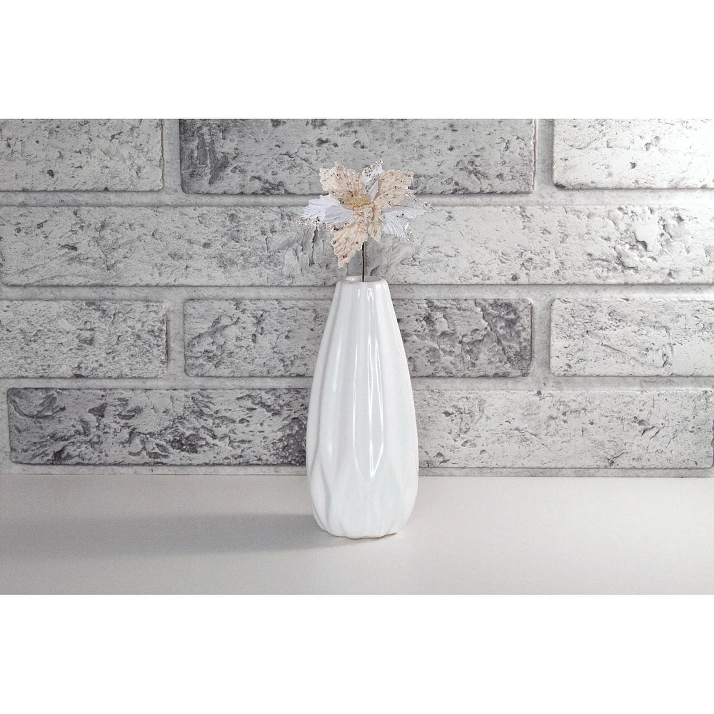 Christmas Furry Poinsettia Pick Avec Flocon De Neige Brillant - Ensemble De 6