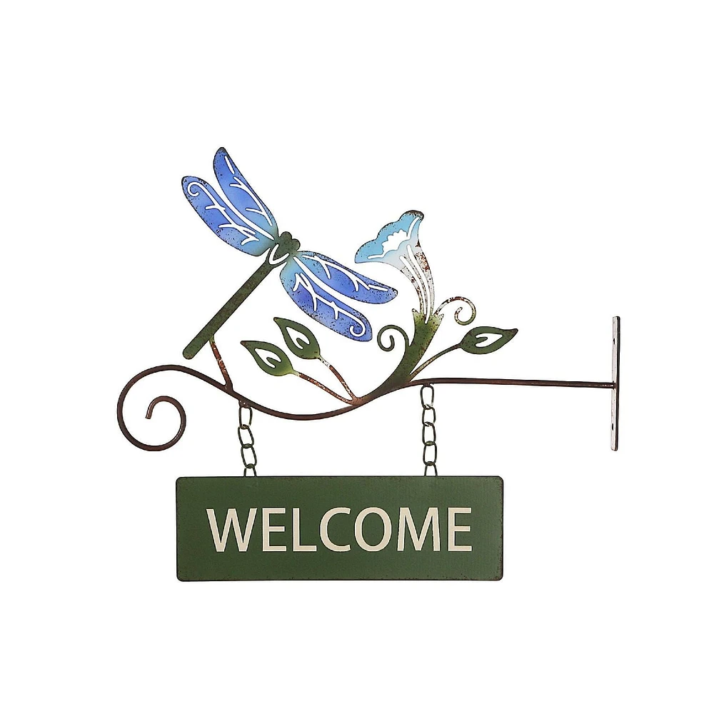 IH Casa Decor Hanging Metal Dragonfly Welcome Sign