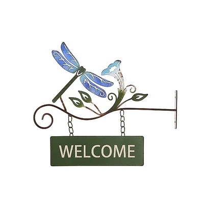 IH Casa Decor Hanging Metal Dragonfly Welcome Sign