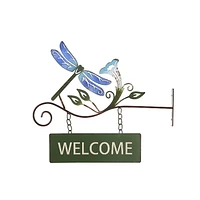 IH Casa Decor Hanging Metal Dragonfly Welcome Sign