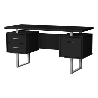 Monarch Specialties Bureau, Bureau À Domicile, Ordinateur Portable, Configuration Gauche, Droite, Tiroirs De Rangement, 60"l, Travail, Métal, Stratifié, Noir, Gris, Contemporain, Moderne