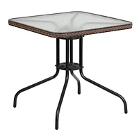 28'' Square Tempered Glass Metal Table with Black Rattan Edging