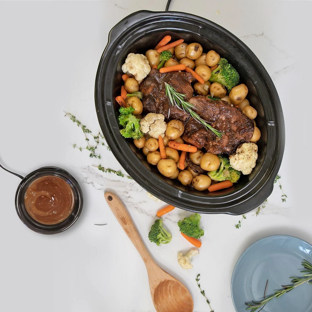 Kenmore 7-Qt Programmable Slow Cooker with Dipper (6.6L), Black & Silver, Easy to Use for Family Meals