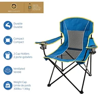 Chaise de Camping Surdimensionnée Ozark Trail à Filet, Couleur Bleu, 100% Polyester Recyclé, Cadre en Acier Robuste Chaise de camping