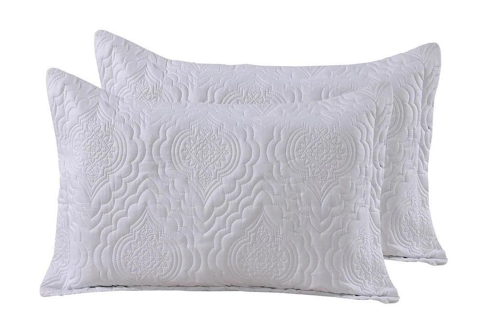 Marina Décoration Literie ultra douce en tissu Pinsonic gaufré uni avec taies d'oreiller