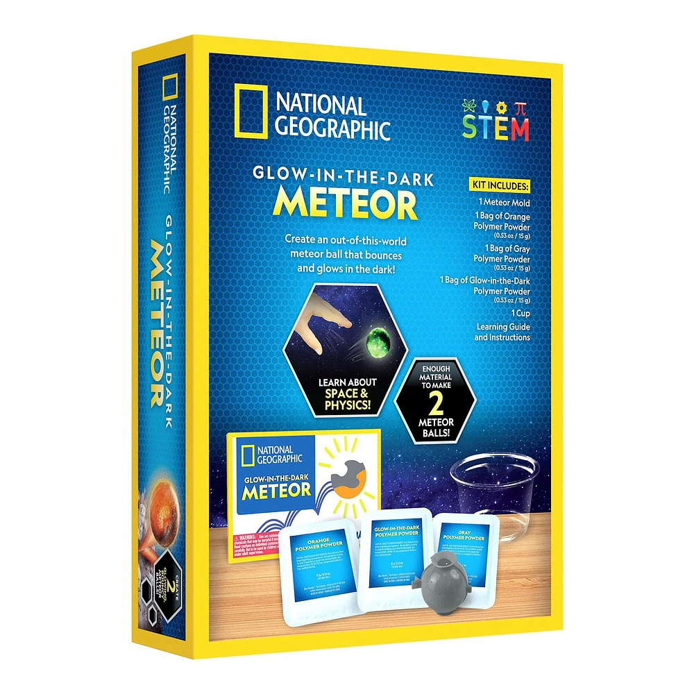 National Geographic Glow-in-the-Dark Meteor STEM Kit, Create 2 Glowing Bouncy Balls, Ages 8 and up