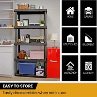 Hyper Tough Plastic Shelves Garage Shelving Unit for Basement and Home Use 5-Tier 74"H x 18'D x 36"W 2-Pack Black-750 Ibs Capacity