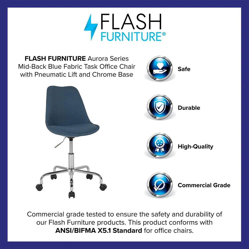 Aurora Series Mid-Back Blue Fabric Task Office Chair with Pneumatic Lift and Chrome Base