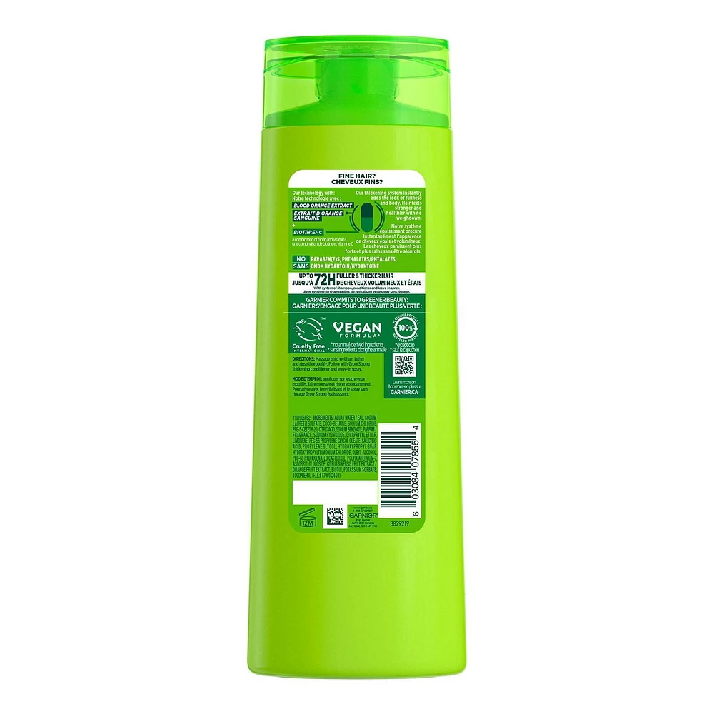 Garnier Fructis Grow Strong Thickening Shampooing Épaississant pour Cheveux Fins, avec Vitamine C, 370ml Épaississant et ajoute du volume