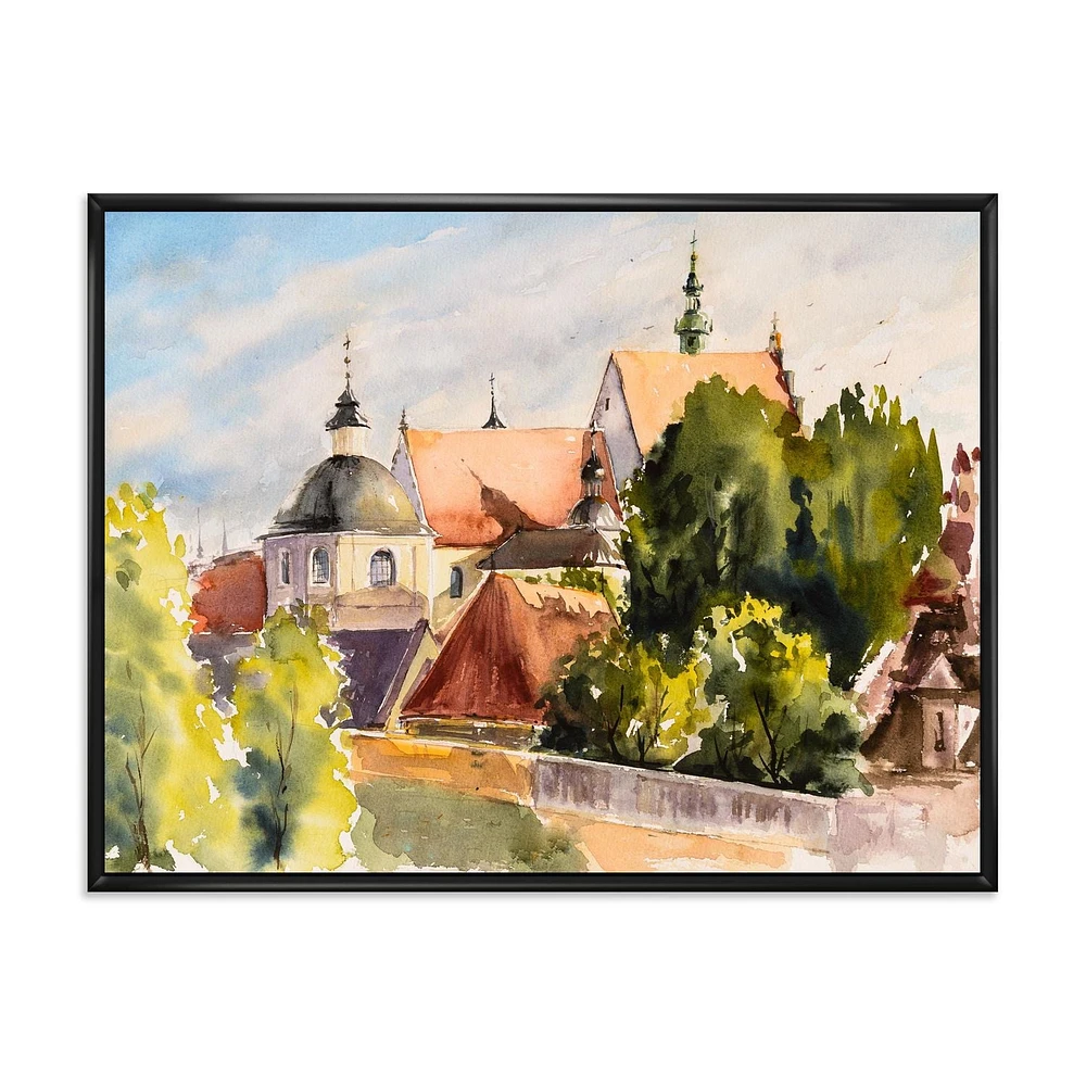 Designart View of Old Polish City In Nature FLOAT FRAME WALL ART