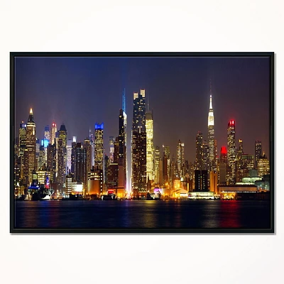 Design Art New York Skyline at Night Framed Canvas Art Print