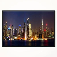 Design Art New York Skyline at Night Framed Canvas Art Print