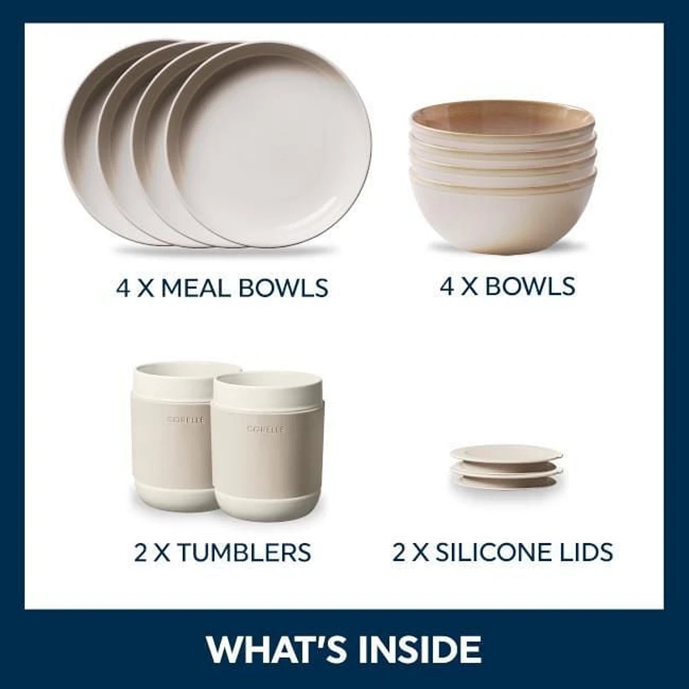 Service de vaisselle 12 pièces en grès Corelle®, flocons d'avoine