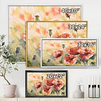 Designart Red Poppy On A Field FLOAT FRAME WALL ART