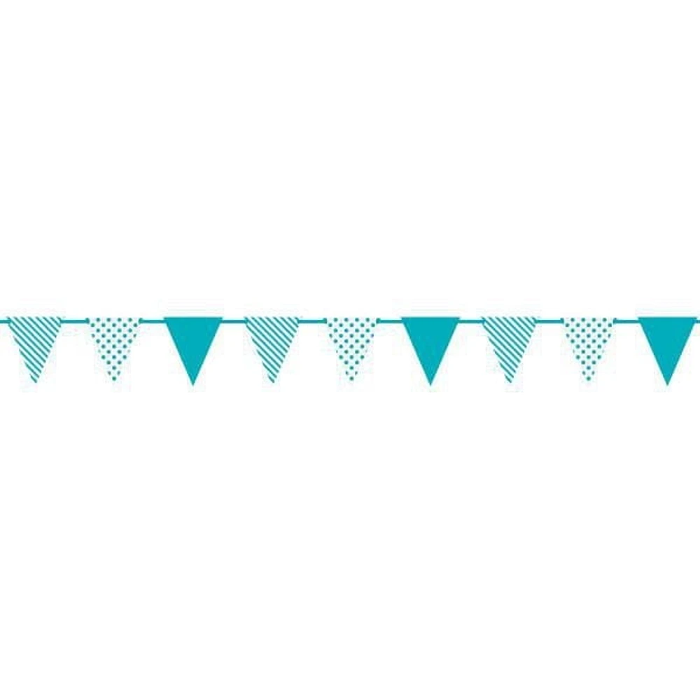 Bannière de drapeau en papier à pois et rayures bleu sarcelle, 12 pi