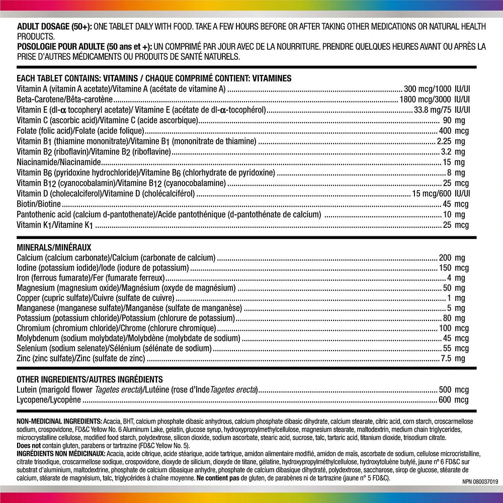 Supplément Centrum complet de vitamines et de minéraux multiples Select Essentiels pour adultes de 50 ans et plus 100 comprimés
