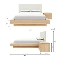 Ensemble de chambre à coucher Julian 3 pièces avec lit plateforme, tête de lit rembourrée et table de chevet