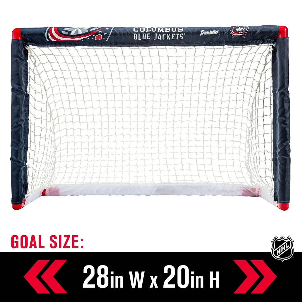 Franklin Sports Ensemble de mini hockey Blue Jackets de la NHL – But de hockey intérieur pour enfants, ballon, 2 mini bâtons de hockey