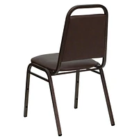 Lot de 4 pièces - Chaise de banquet empilable de la série HERCULES à dossier trapèze en vinyle brun - Cadre veine de cuivre