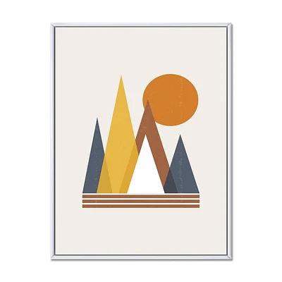 Designart Mountain Abstract and Sun FLOAT FRAME WALL ART