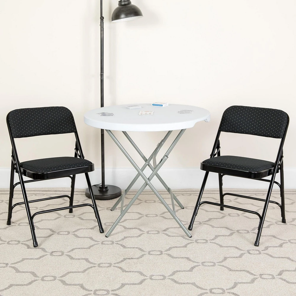 2 pièces Chaise pliante de la série HERCULES en tissu noir à motifs et métal à triple entretoise courbé et double charnière