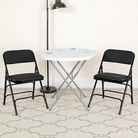2 pièces Chaise pliante de la série HERCULES en tissu noir à motifs et métal à triple entretoise courbé et double charnière