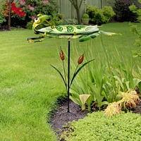 Angelo Decor bain d'oiseau en verre grenouille 74 cm avec piquet en métal et lumière solaire
