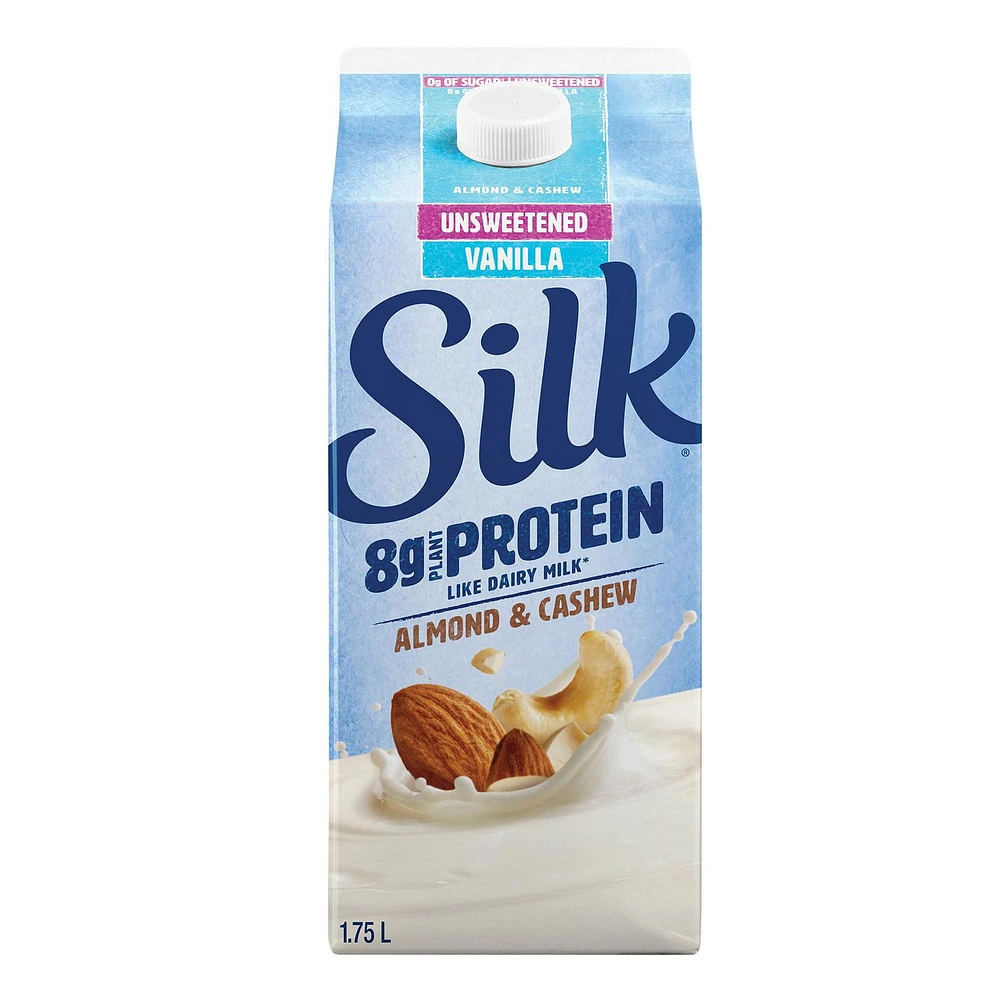 Silk Protein Almond & Cashew Milk Alternative, Vanilla, Unsweetened, Dairy-free, Plant Based, 1.75 L