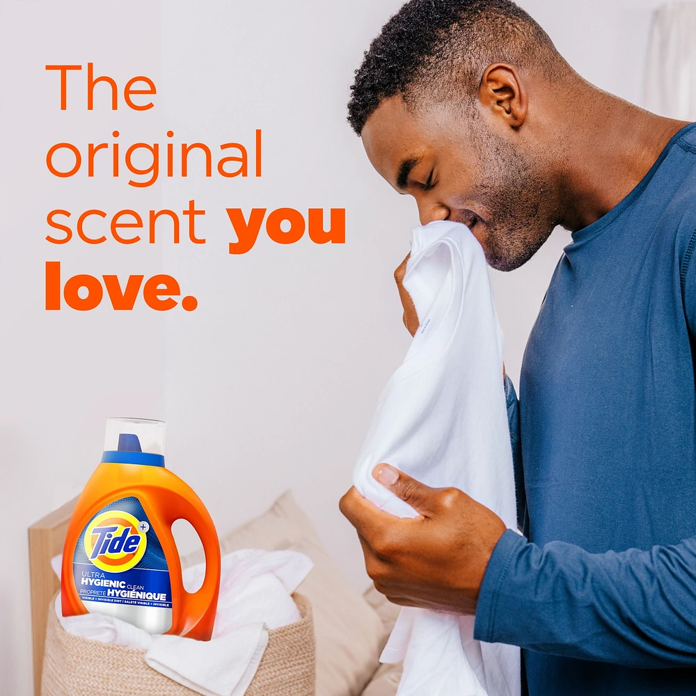 Détergent à lessive liquide Tide Propreté hygiénique, parfum original, compatible avec les laveuses HE 3.9L