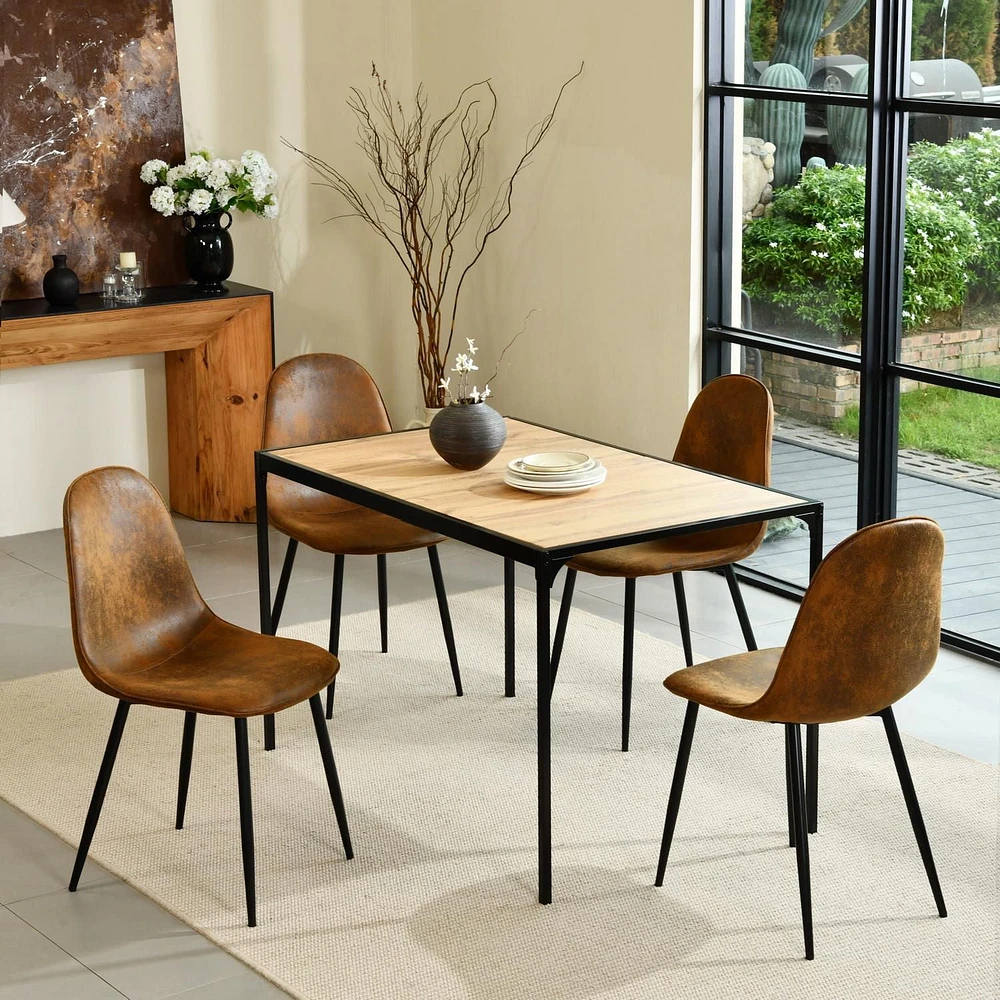 Homy Casa Ensemble de salle à manger 5 pièces, 1 table avec 4 chaises ergonomiques rembourrées, plateau recouvert de PVC pour salle à manger, cuisine, espace de réception, table naturelle/expresso