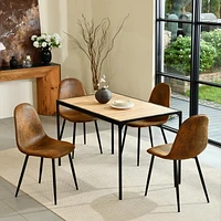 Homy Casa Ensemble de salle à manger 5 pièces, 1 table avec 4 chaises ergonomiques rembourrées, plateau recouvert de PVC pour salle à manger, cuisine, espace de réception, table naturelle/expresso