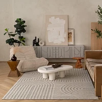Tapis d'interieur exterieur abstrait Rug Branch Hogar, gris creme, moderne - Salon, chambre, salle a manger et cuisine
