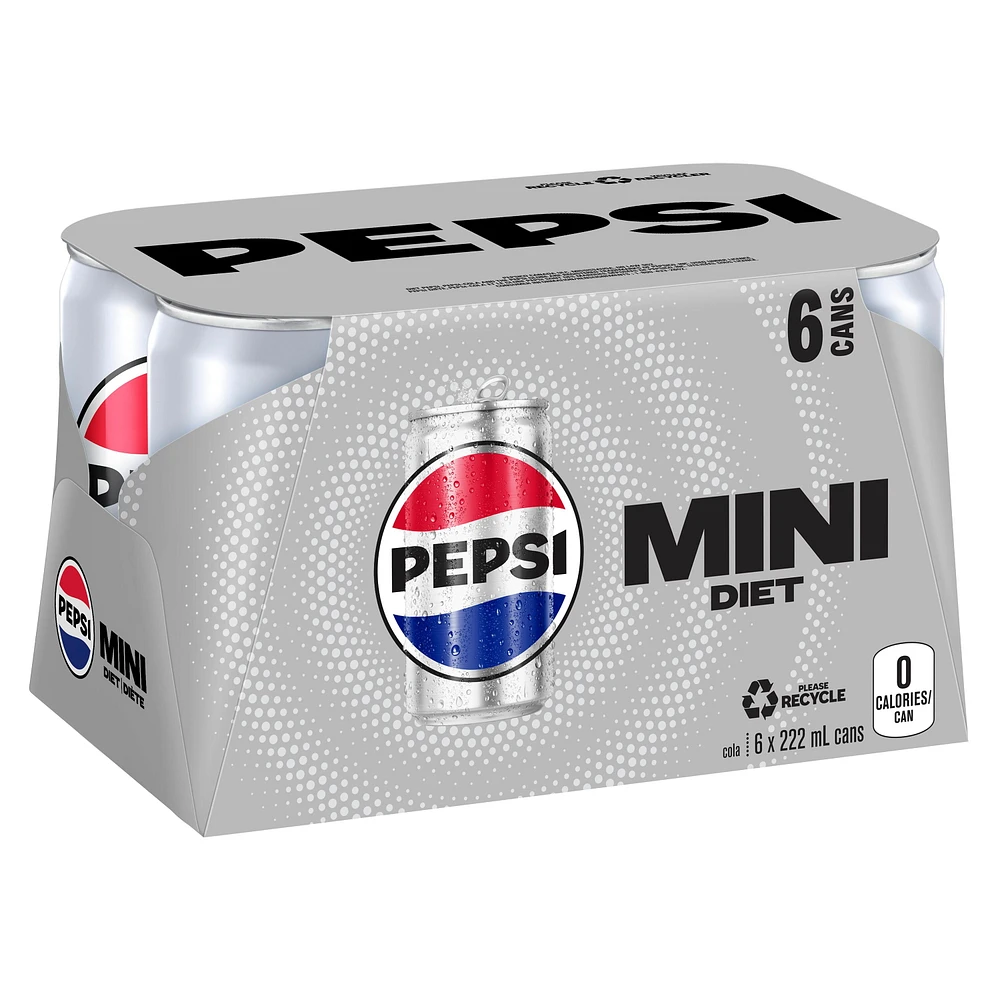 Pepsi Diet Cola 6 x 222mL, Mini Cans, 6x222mL