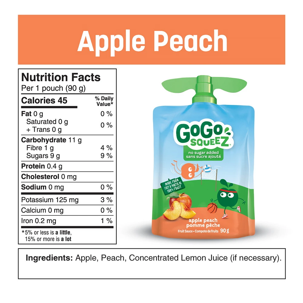 GoGo squeeZ Fruit Sauce, Apple Peach, No Sugar Added. 90g per pouch, Pack of 4, 4 x 90g pouches (360g)