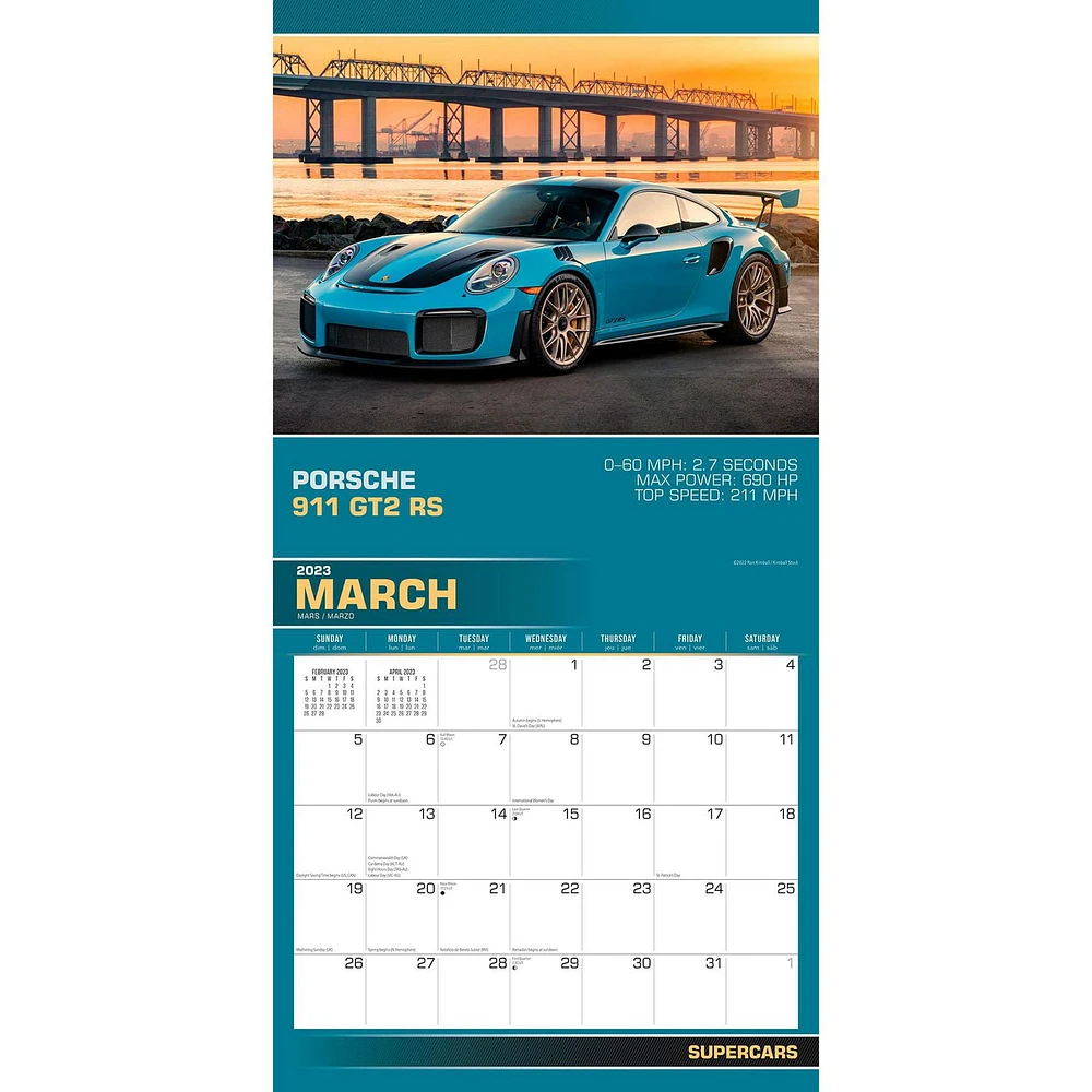 Supercars | 2023 12x24 Inch Square Wall Calendar