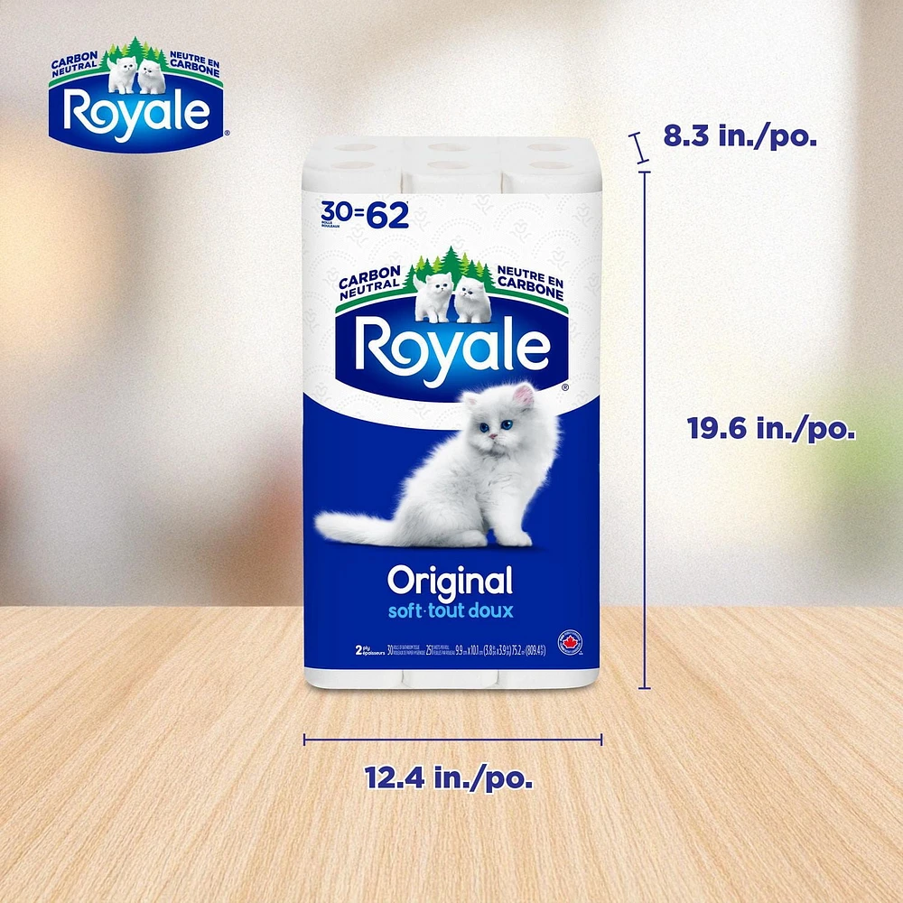 Royale Original Toilet Paper, 30 Equal 62 Bathroom tissue rolls, 2-Ply, 251 Sheets a Roll