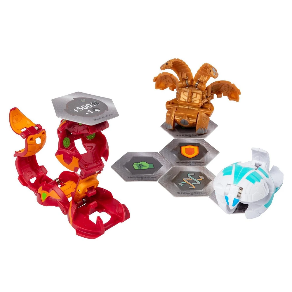 Bakugan, Starter Pack 3 personnages, Pyrus Fangzor, Créatures transformables à collectionner, à partir de 6 ans