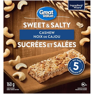 Great Value Sweet & Salty Cashew Chewy Nut Bars, 5 bars, 160 g