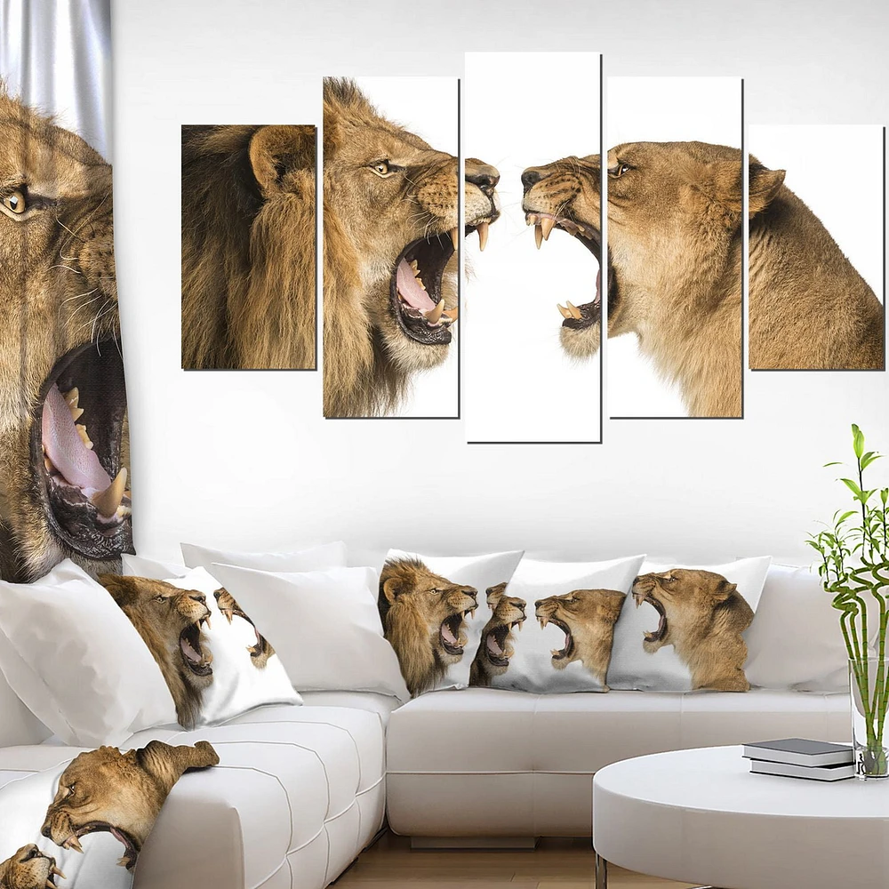 Design Art Lion Et Lionne Rugissant Art Sur Toile