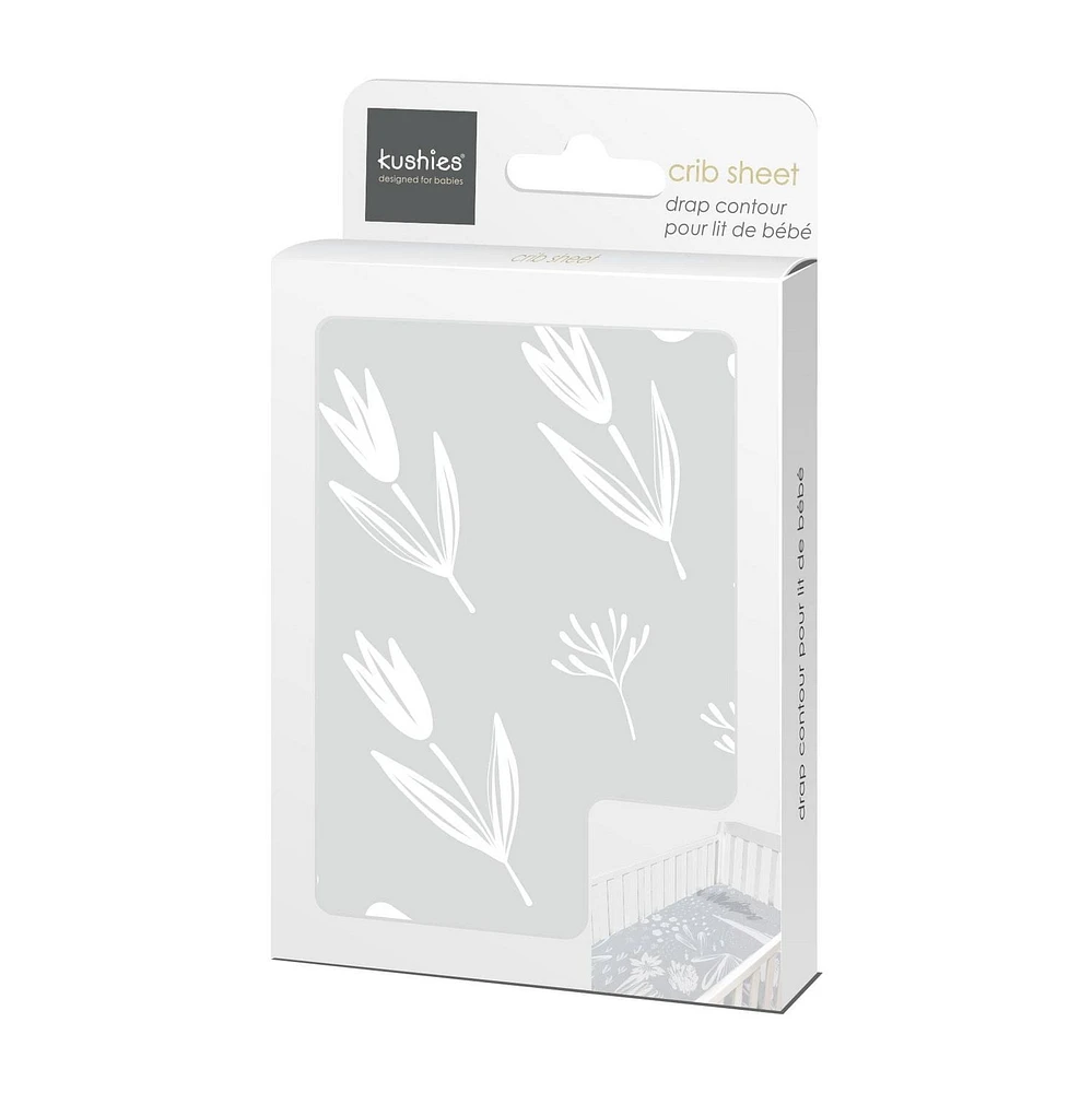 Kushies Crib sheet Breathable, 100% soft Cotton Percale  Neutral Unisex for Baby boys and girls - Bunny Grey