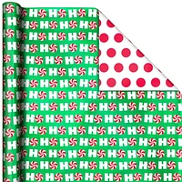 Papier d'emballage réversible – Hallmark (Pères Noël, joyeux messages, bonbons, pois, bonshommes de neige, rayures)