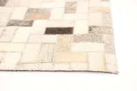 ECARPETGALLERY 8'0" x 10'3" Contemporary Cowhide Patchwork Handmade Area Rug for Living Room, Dining Room and Bedroom in Ivory