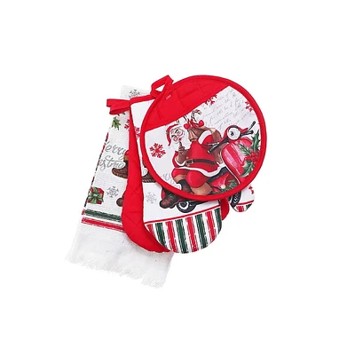 4 Pc Kitchen Set (Père Noël Sur Scooter) - Ensemble De 2