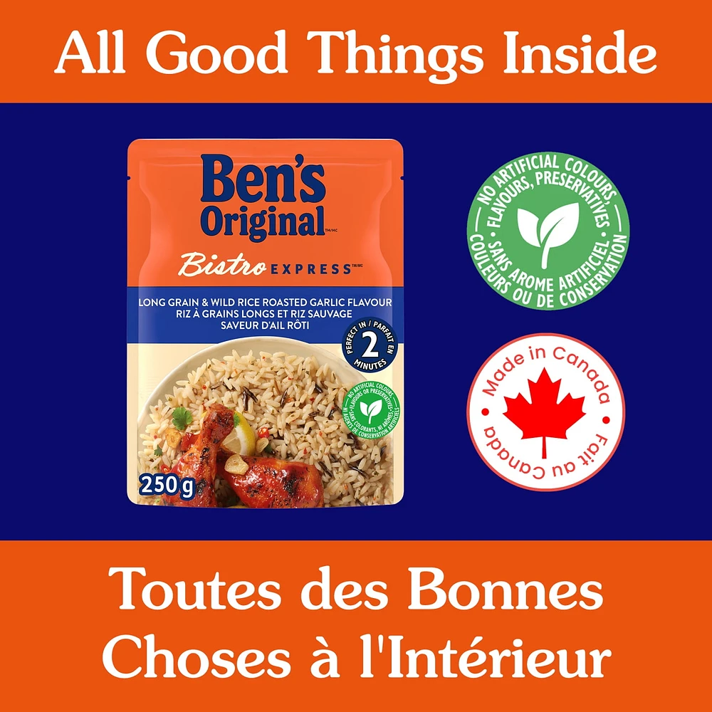 BEN'S ORIGINAL BISTRO EXPRESS Long Grain & Wild Rice Roasted Garlic, 250g Pouch, Perfect Every Time™