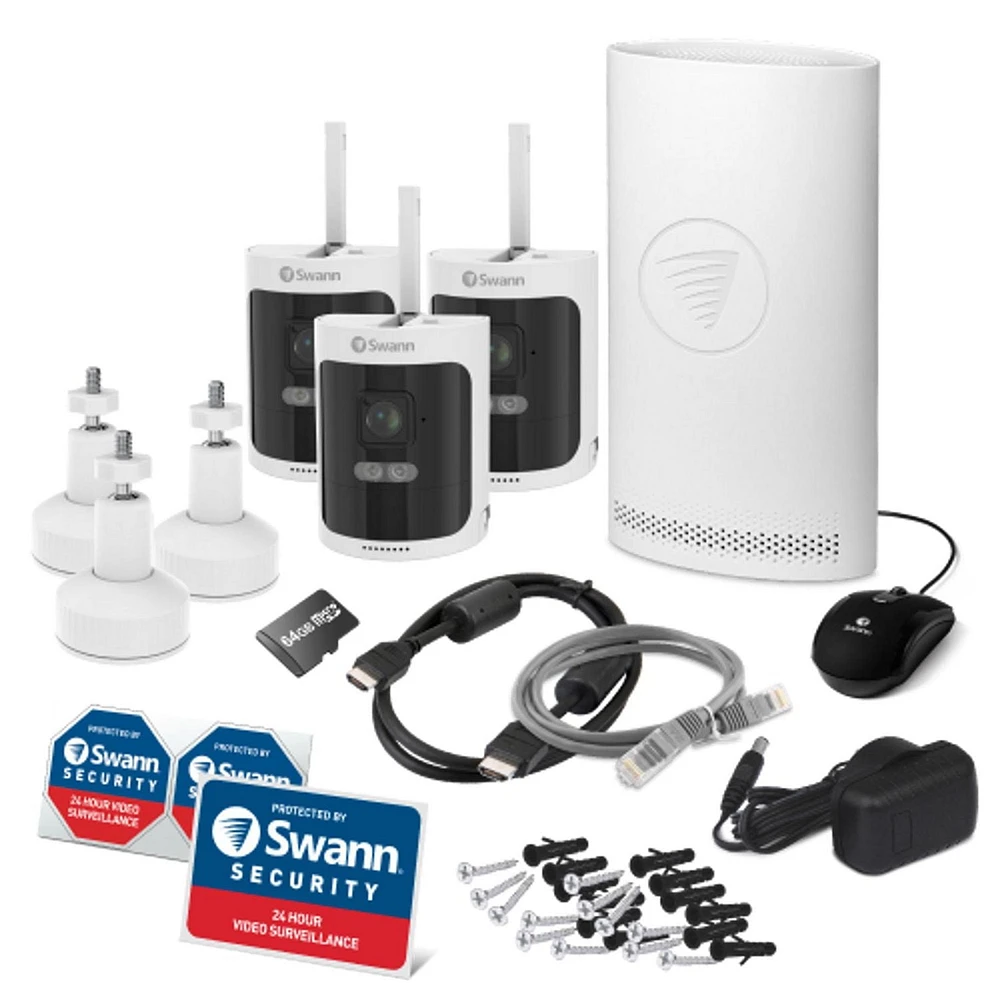 Système de sécurité NVR sans fil AllSecure600 à 8 canaux HD 2K de Swann avec 3 caméras sans fil (NVW-600CMB) - Blanc